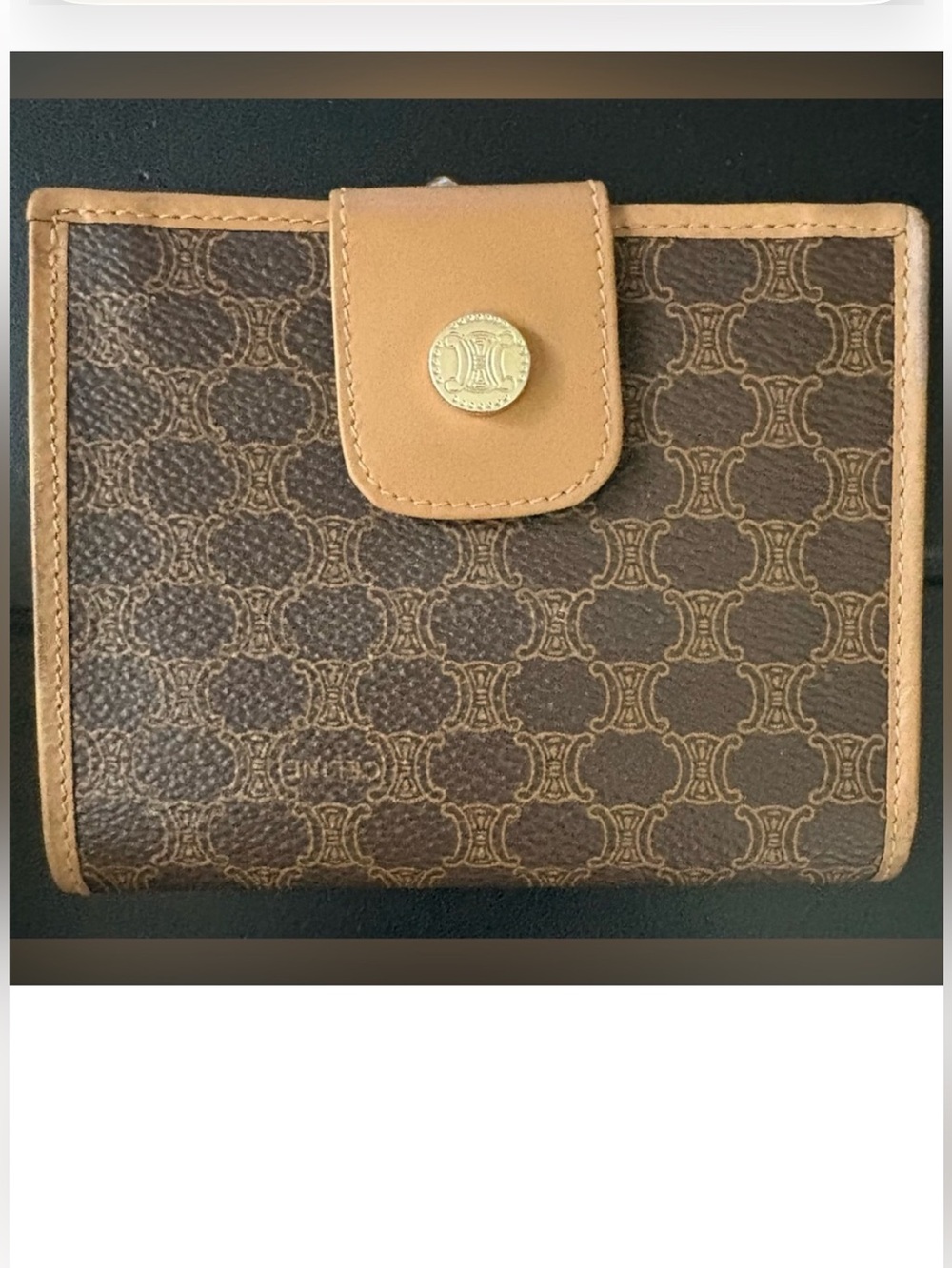 Beautiful Preloved Celine Brown and Tan Signature Kiss Lock Wallet!